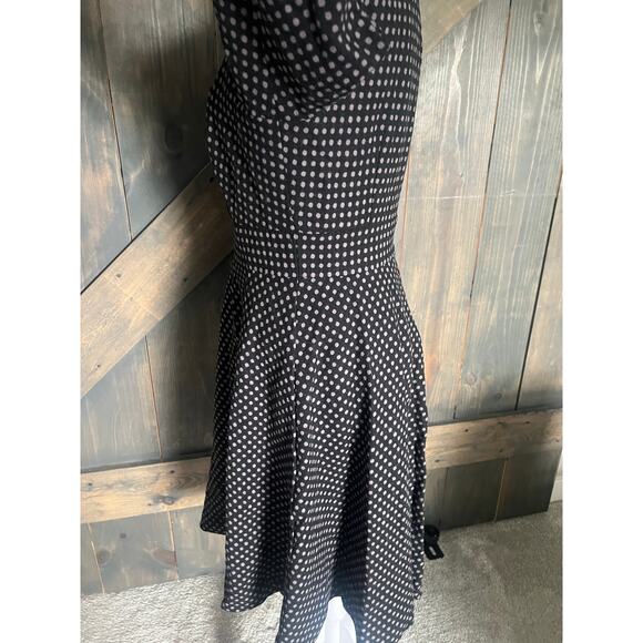 Boden Dress Womens Size 8 R Black Gray Polka Dots Wool Blend Flare Midi Lined - Picture 6 of 11